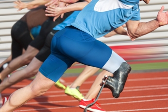 Amputee victim running with prosthetic leg